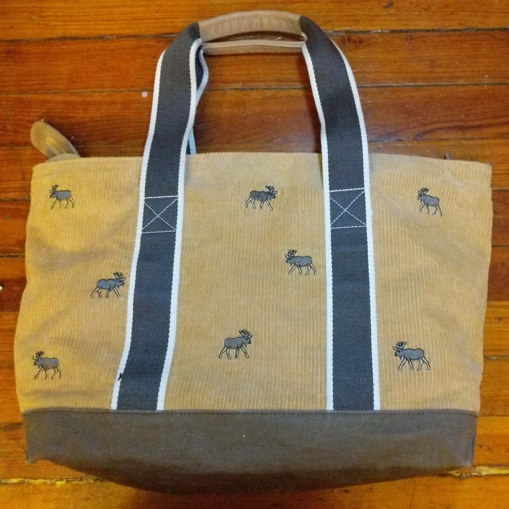 LL Bean Unique Corduroy Leather handles moose bag